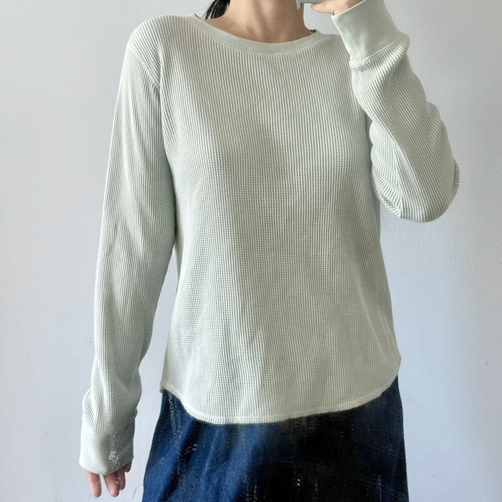 Uniqlo Waffle Knit Thermal Long Sleeve Shirt Women’s L Sage Green Crew Neck